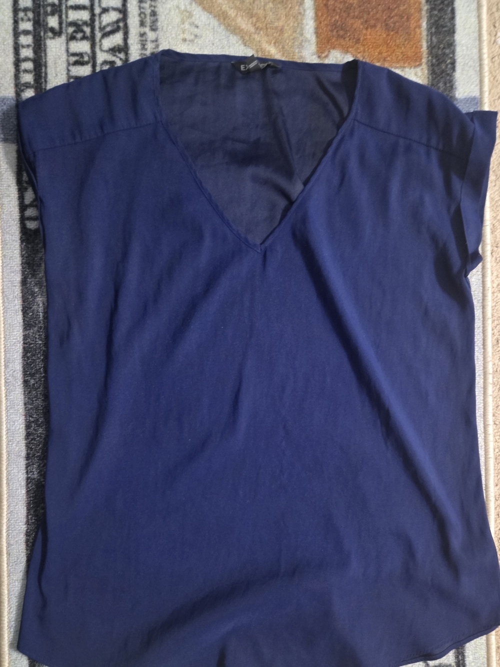 Express Navy V-Neck Cap Sleeve Blouse